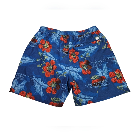Huk Floral Tropical Hawaiian Swim Trunks Mesh Lined Blue Men's Size Large EUC - Picture 7 of 13